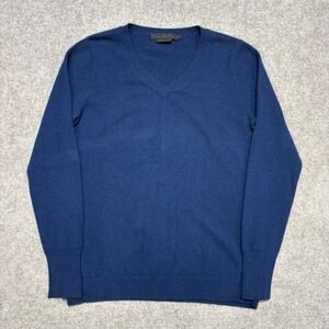 Enzo Mantovani Navy Blue 100% Cashmere V-Neck Sweater Mens Large Luxury Knit